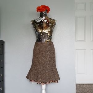 Ann Taylor Loft Brown Tweed Trumpet Skirt Sz 2